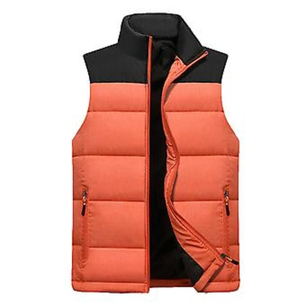 Fianao Vindtät Väst för Män i Bomullsstoppad Tjock Plus Storlek med Blixtlås för Dagligt Bruk (XL Mörkt Orange)