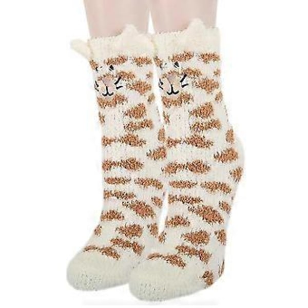 Dam Fuzzy Socks Mysiga Fluffiga Toffelstrumpor Söta Mjuka Vinter Varma Sovkstrumpor (A)