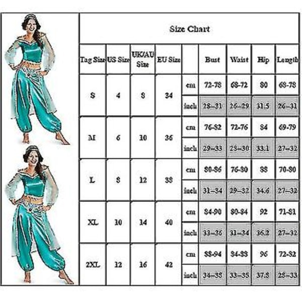 Vuxen Kvinna Aladdin Jasmine Prinsessa Festklänning Kostym _v (S Blå Grön)