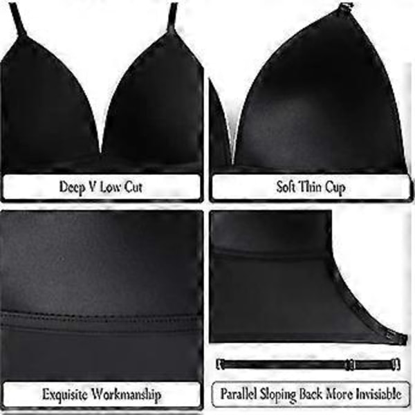 Low Back Bh'er til Kvinder - Sømløs Trådløs Bralette Rygløs Bh'er (L Sort)