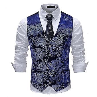 V-ringad tryckt kavaj för män, ledig affärsstil, linne (2XL Blå)
