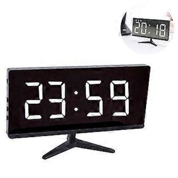 6,7-tums LED-display Spegelklocka, 3 separata alarm, Ljuskänslig sensor för automatisk dimning, Elegant design, Komplett med datum, temperatur och USB