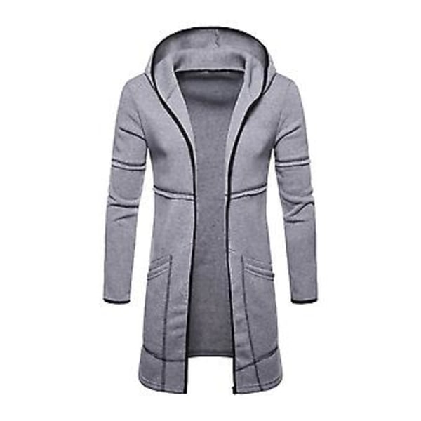 Hupullinen pitkähihainen miesten takki syksy-talvi tuulenpitävä yksivärinen taskuilla cardigan takki ulkovaatteet (L vaaleanharmaa)