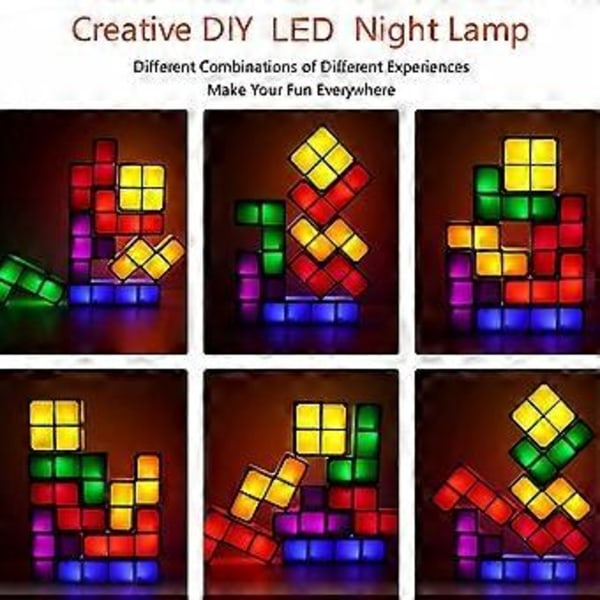 Firkantet LED Nattlampe, 7 Farger/STK 3D Puslespill Nattlampe, Induksjon Sammenkoblingsbar Bordlampe, DIY Tangram Lysblokker Puslespill Lampe (EU Plugg)