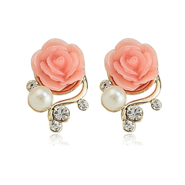 Örhängen - Liten ros med pärla och strass Rosa