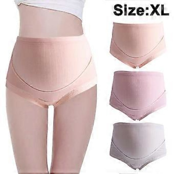 3 stk. Bomulls Graviditetstruser for Kvinner Klassiske Høy Liv Maternity Undertøy Multipakke (XL hudfarge rosa grå)