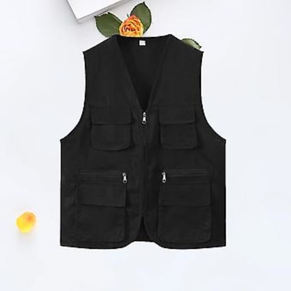 Yksivärinen monitaskullinen liivi V-kaula, vetoketjullinen, ohut, unisex, ulkoilmakuvaajille, vapaaehtoisille, vaellukseen (L Oranssinen)