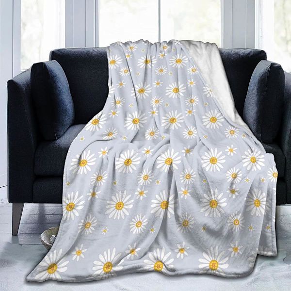 Lille Daisy blomster Fleece tæppe Ultra blødt hyggeligt dekorativt Flannel tæppe til hjem seng sofa stol rejse