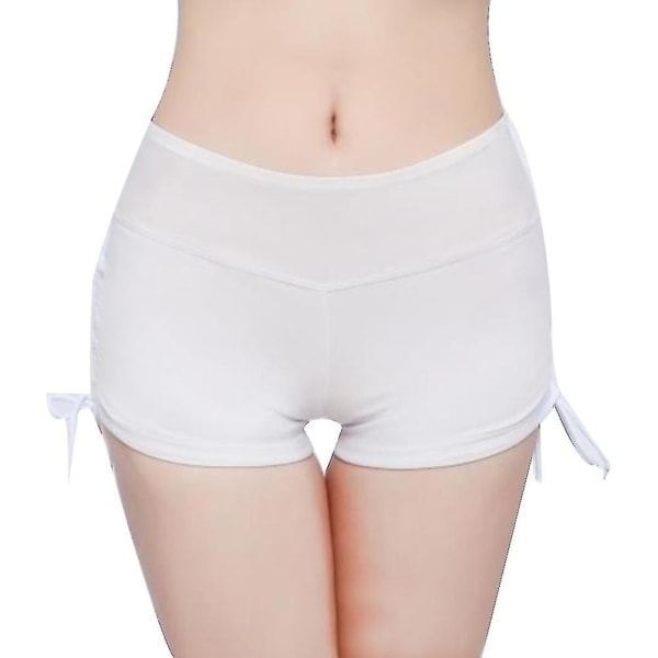 Kvinder Ensfarvet Bikini Underdel Side Plisseret Bandage Strand Badebukser.XL.Hvid