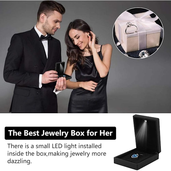 LED Ring Box, Anti-scratch indvendig blødt fløjlsfor, Ringe/Pen