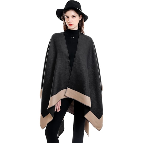 Elegant Sjal med Öppen Framkant, Mjuk Poncho för Kvinnor, Lämplig för Vår, Höst och Vinter