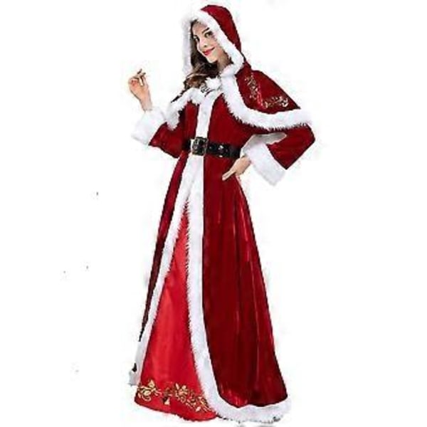 Fru Claus Kostume til Kvinder Fløjl Hættekjole Langærmet Juleklæder - JA(2XL )
