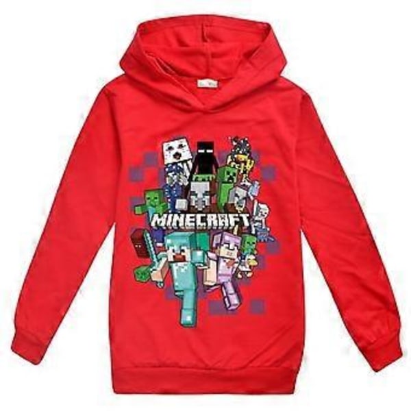 Minecraft Tryckt Hoodie för Barn Pojkar Flickor Casual Långärmad Huvad Tröja 5-12 År (5-6 År Röd)