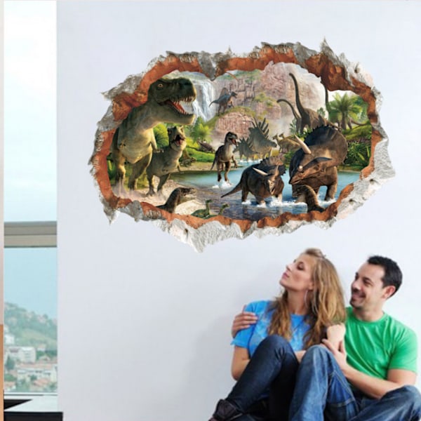 3D Dinosaurs in River Wall Sticker 3D Special Effect View Outside