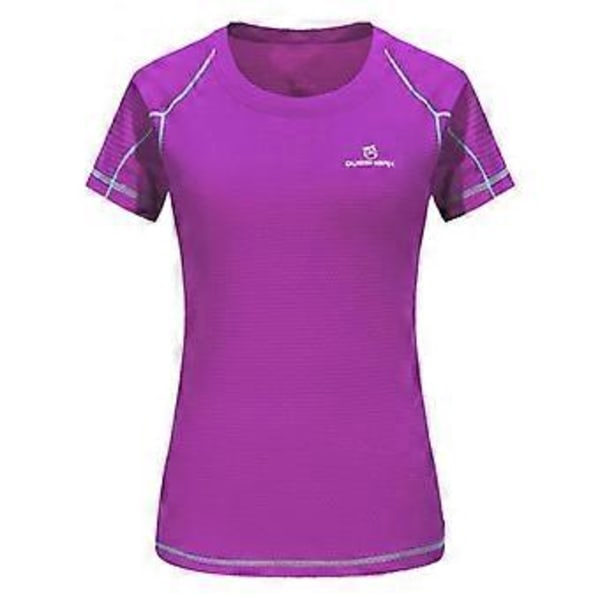 Queshark Dam Snabbtorkande Kortärmad Sport Löpar T-shirt Andningsbar Slim Fit Toppar Yoga T-shirts Tränings T-shirts Fitness Gym Träningsskjortor (4XL lila)