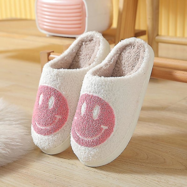 Slippers Smiley Face Slippers Women Smile Slippers Happy Face Slippers Retro Smiley Face Soft Plush Comfy Warm Slip-on Slippers Pink 36-37