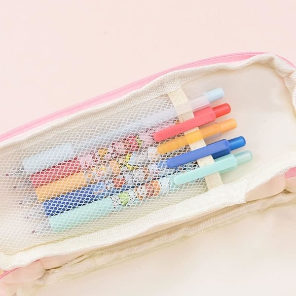 Suuri kapasiteetti kynä kynä kotelo Kawaii Stationery Pouch, Opiskelijat PU Nahka Esteettinen Japanilainen Vetoketju Kosmetiikkalaukku Schoo