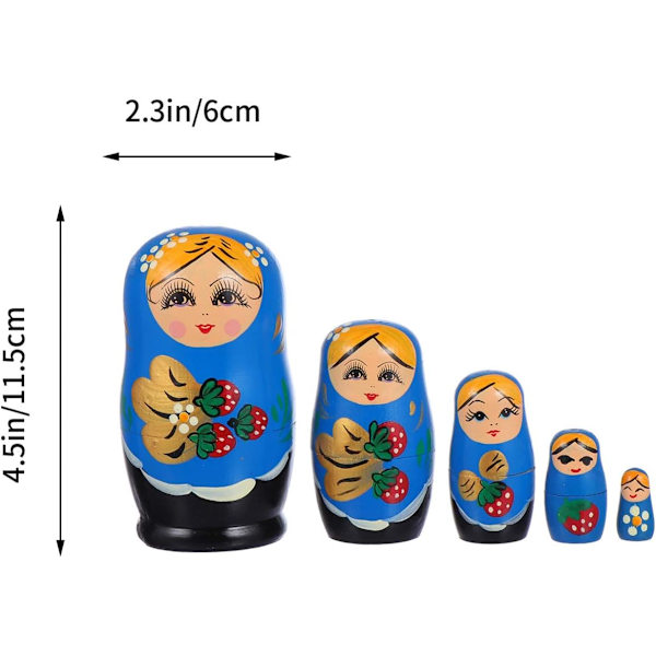 Blå Jordbær Træ Russiske Nesting Dukker 5Pcs Dukker Træ Do