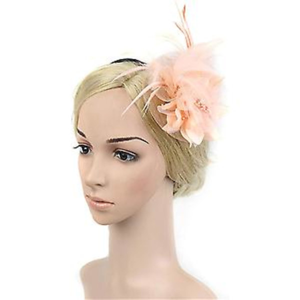 Fascinatorer för Kvinnor Bröllop Fascinator Hatt Blomma Nät Fjäder Hårband QD-Rosa