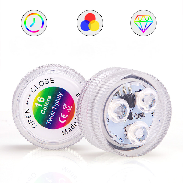 Mini nedsænkelige LED-lys, 6 stk. LED-stearinlysbelysning, 4 tilstande 16 RGB Co