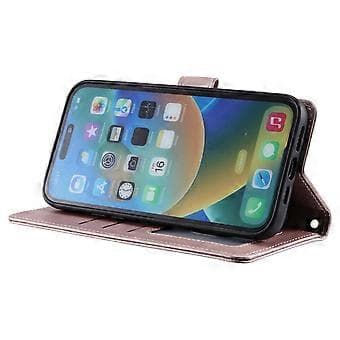 Läderfodral med Plånbok och Rombmönster för iPhone 14 Pro Max (Roséguld)