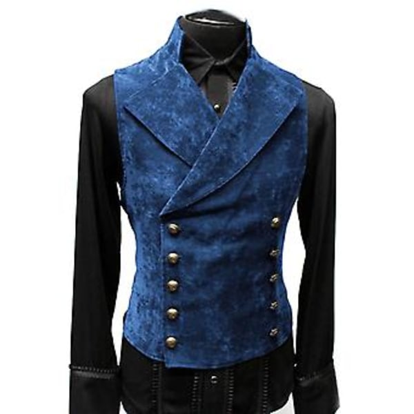 Fianao Casual Mænds Veste Stående Krave Ensfarvet Dobbeltbrystet Slank Pasform Vest til Arbejde (XL Blå)