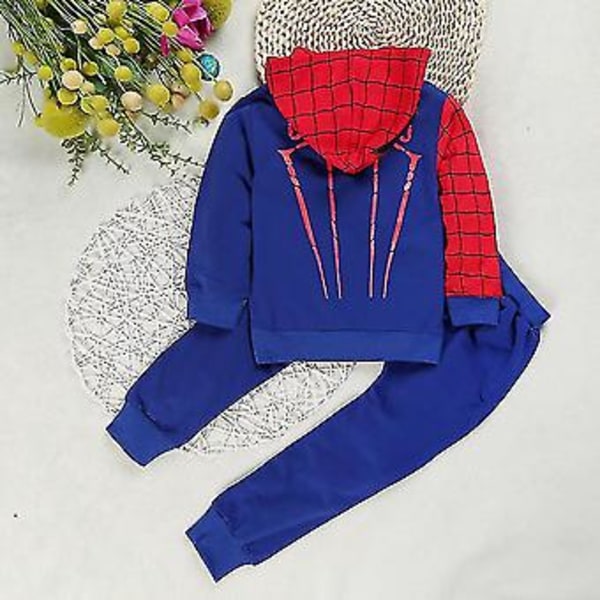 Spiderman Tracksuit Hoodie Sweatshirt Bukser Sæt Outfit Tøj (110CM blå)