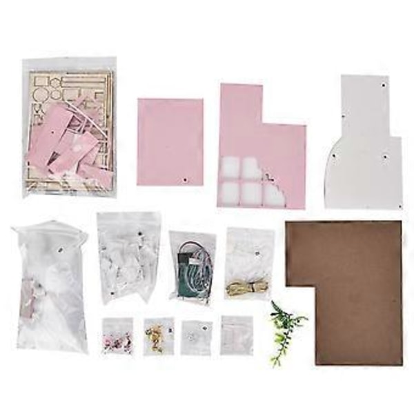 DIY Handgjord Miniatyr Rosa Flickas Träloftdockhusmodellkit Leksakspresent ( )