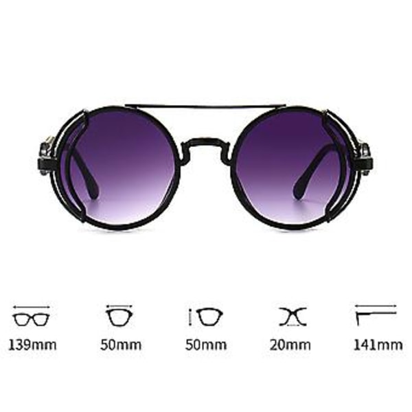 Unisex Retro Gothic Steampunk -aurinkolasit naisille ja miehille Vintage pyöreät linssit metallikehyksellä Hippie-lasit (Sininen)