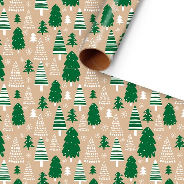 6 julklappspapper, dekorativt presentpapper med julgran- och snöflingemönster, bestruket papper