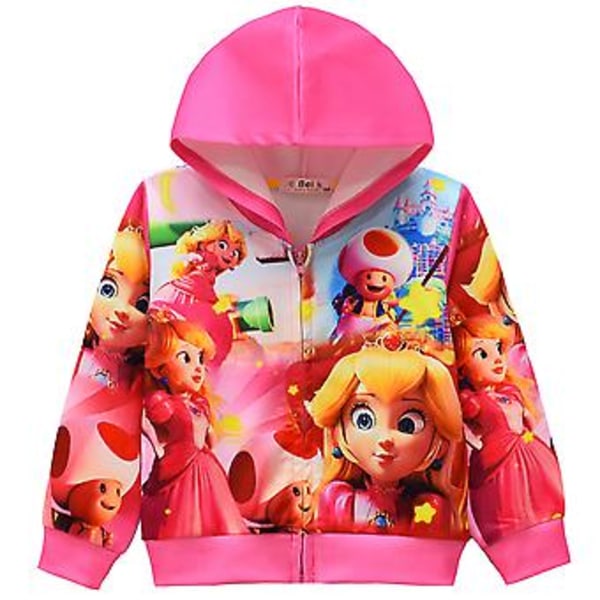 Kids Girls Princess Peach Super Mario Bros 3d Print Zip Hoodie Jacket Coat Long Sleeve Hooded Sweatshirt Tops Xmas Gift For 4-9years(7-8 Years )