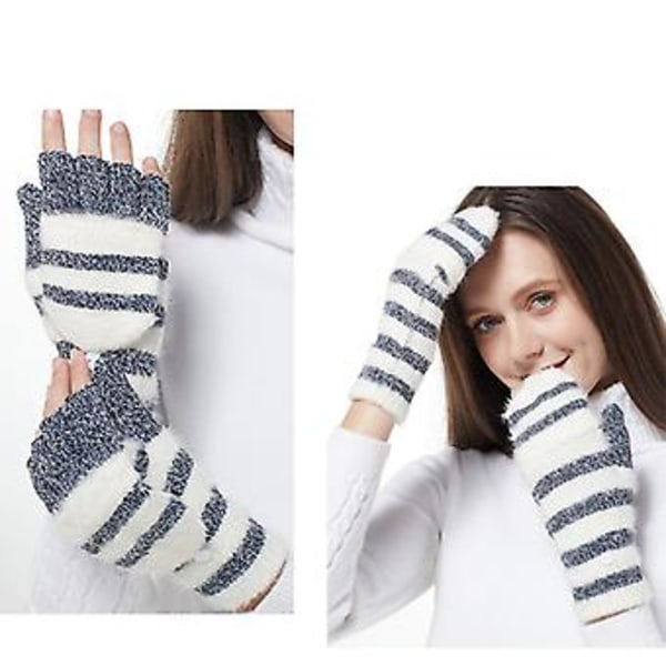 Plush Strikket Handsker Strækbare Handsker med Flip Top Stribede Fingerløse Handsker (Roserød)