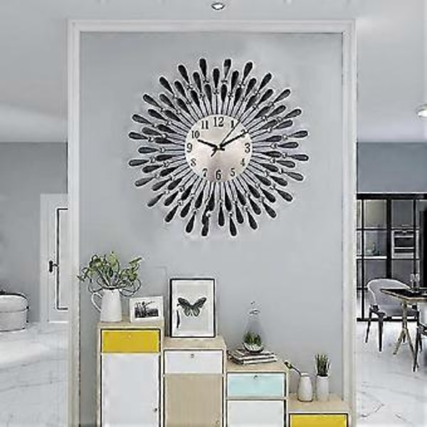 Väggklockor för vardagsrum Modern metall svart väggklocka Diamantbesatt väggklocka 38cm