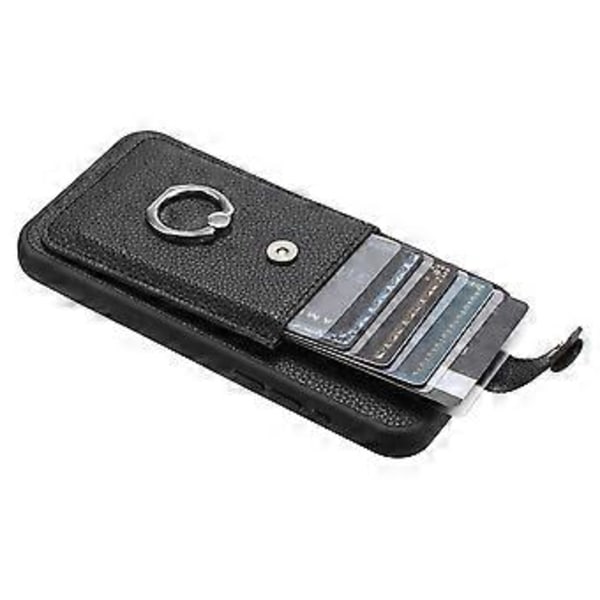 iPhone 16 Plus -kotelo, korttipaikat, nahkainen takakuori ja sormipidike (tyyli A)