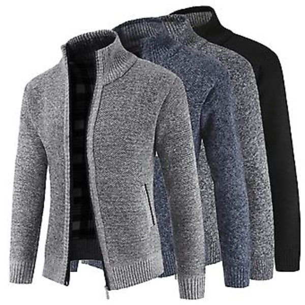 Fianao Tyk Cardigan til Mænd Åndbar Bomuldsblanding Behagelig Berøring Mænd Trøje til Daglig Brug (L Lysegrå)