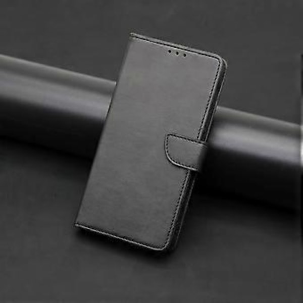 Nokia G11 Plus 4G -puhelimelle lompakkokotelo, keinonahkaa, jalustalla, vasikannahka-kuvio - Musta (Musta)