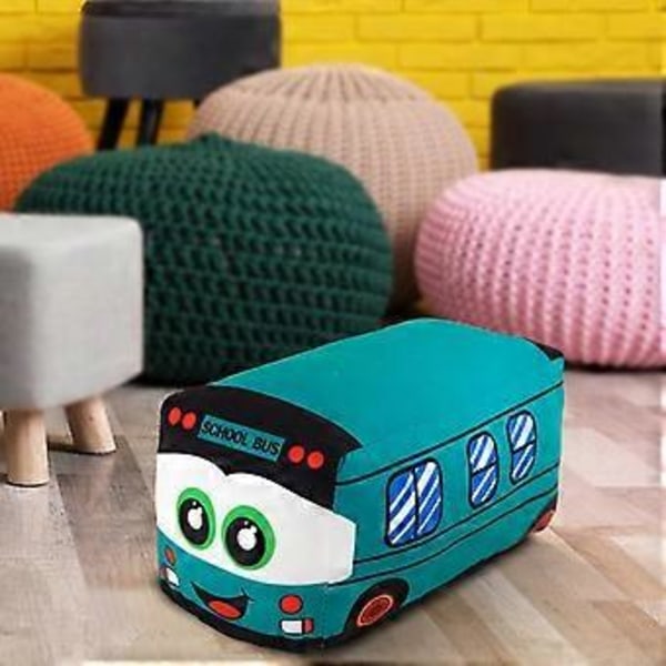 Myk Plysj Skolebuss Kosedyr Bil Leke Foto Rekvisitter Kosete Dekor Bursdagsgaver Putepute for Soverom Reise Bil Sofa (grønn 20cm)