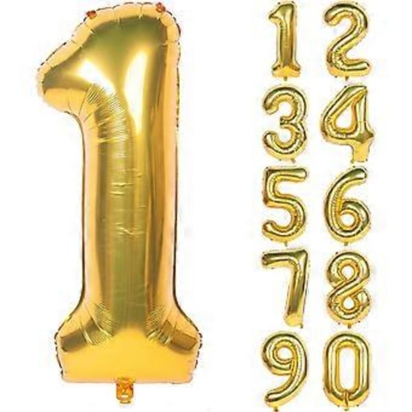 2 st 40 tum guld siffra heliumfolie födelsedagsfestballonger (Guld 1)