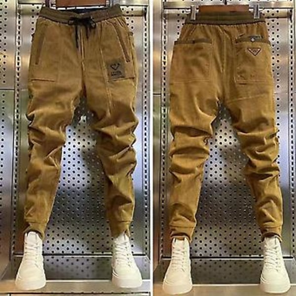 Mænds Harem Bukser i Corduroy med Elastisk Livbånd og Kontrastfarvede Lommer (3XL Sort)