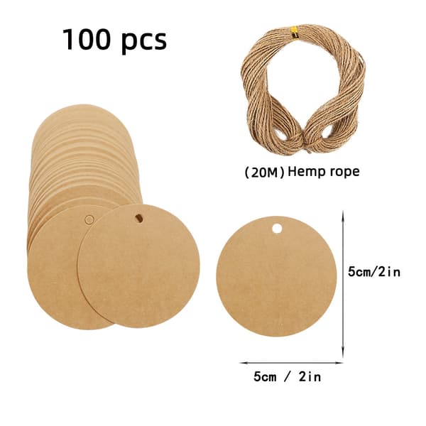 100 STK Runde Brune Gavelapper med Snor, Sirkel Kraftlapper for