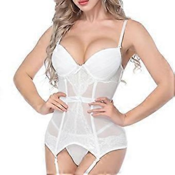 Kvinders Charmerende Stropper Lingeri Undertøj Sexy Blonder Thong Sæt Babydoll Natkjole (2XL Hvid)