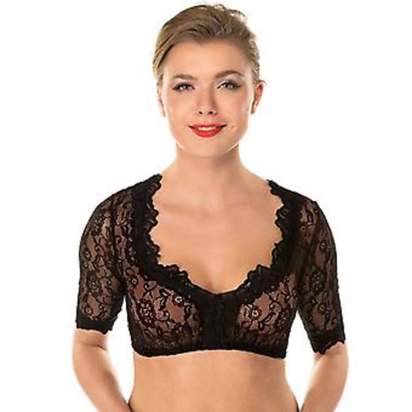 Elegant Dirndl-bluse for kvinner til Oktoberfest, blondekant svart skjorte (L)