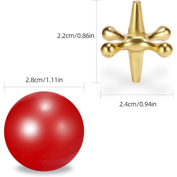 3 sæt retro metal jacks og boldspil legetøjssæt, inklusive 3 stk. røde gummibolde og 30 stk. guld- og sølvmetal jacks, klassisk jacks-spil