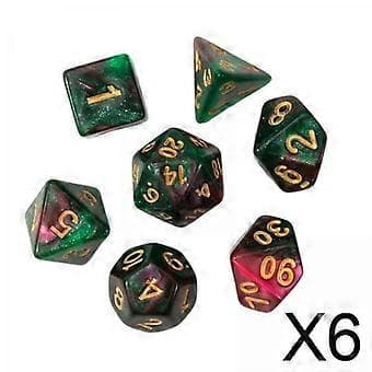 6x 7 stk. Multi-sided terninger, akryl terninger underholdningslegetøj, D4-d20 polyhedral