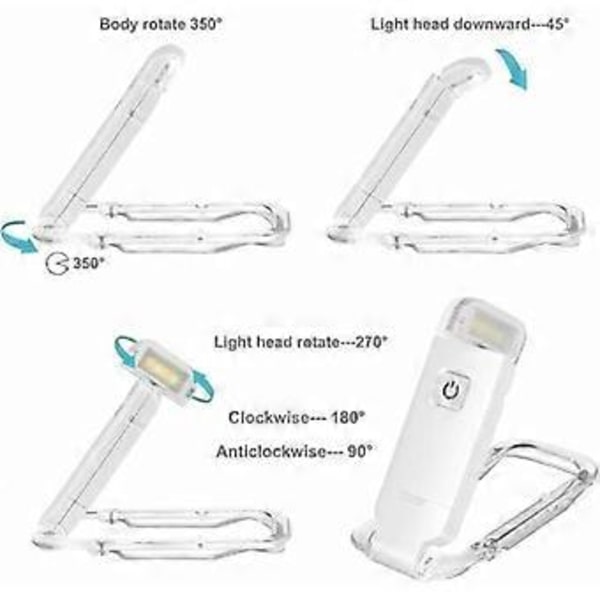 USB-lukuvalo LED-lukulampu ladattava lukulamppu sängyssä lukemiseen Klipsi 3 kirkkaustasoa Säädettävä taitettava miniklipsilamppu