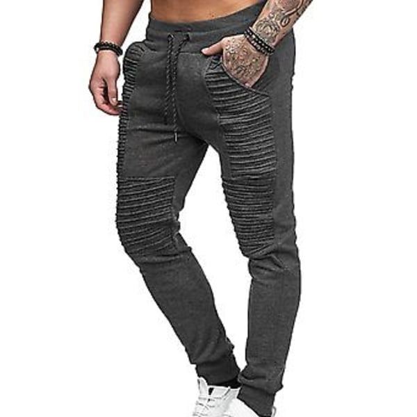 Fianao Sweatpants Andningsbara Hel Färg Snörning Elastisk Midja Utomhus Slanka Byxor för Gym (M Mörkgrå)