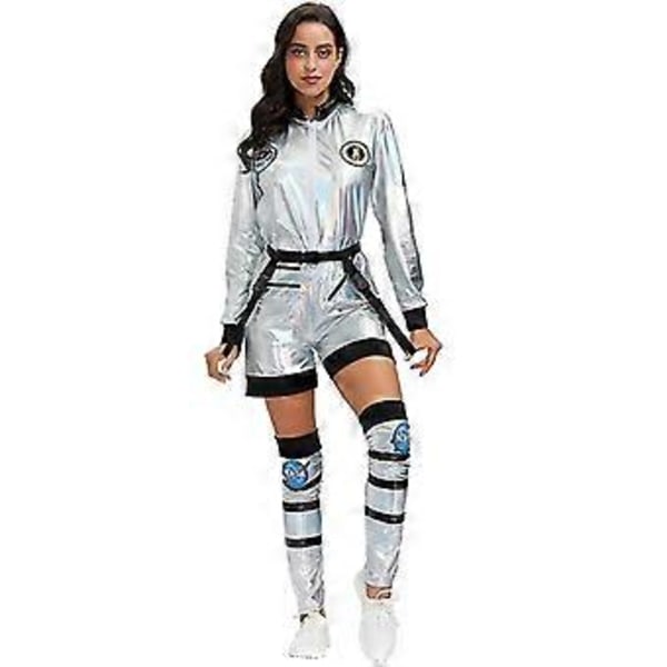 Unisex Astronaut Kostume Dame Herre Sølv Rumdragt Halloween Astronaut Kostume (XL kvinder)