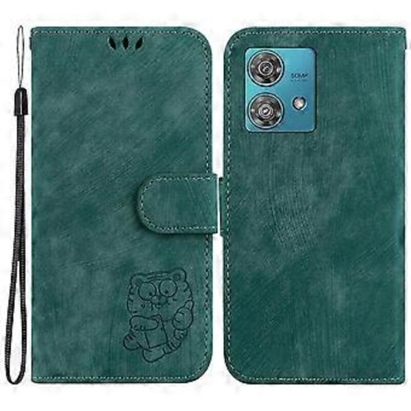 Mobilfodral för Motorola Edge 40 Neo 5g - Söt Tiger Tryckt PU-Läder Flip Cover (Grön)