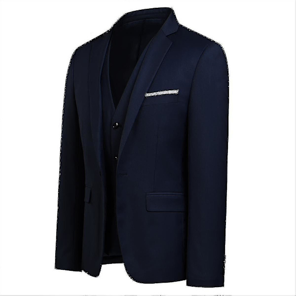 Herrkostym Business Casual 3-delar Kostym Blazer Byxor Väst 9 Färger Z -ys Navy XL