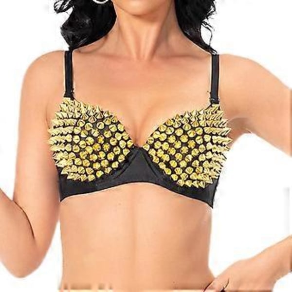 Nithäftad korsett handgjort underkläder lyx push up bh för klubbkvinnor tjejer show (XL svart guld)